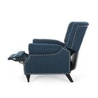 Poltrona reclinabile in tessuto e legno di gomma con borchie decorative