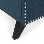 Poltrona reclinabile in tessuto e legno di gomma con borchie decorative
