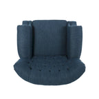 Poltrona reclinabile in tessuto e legno di gomma con borchie decorative