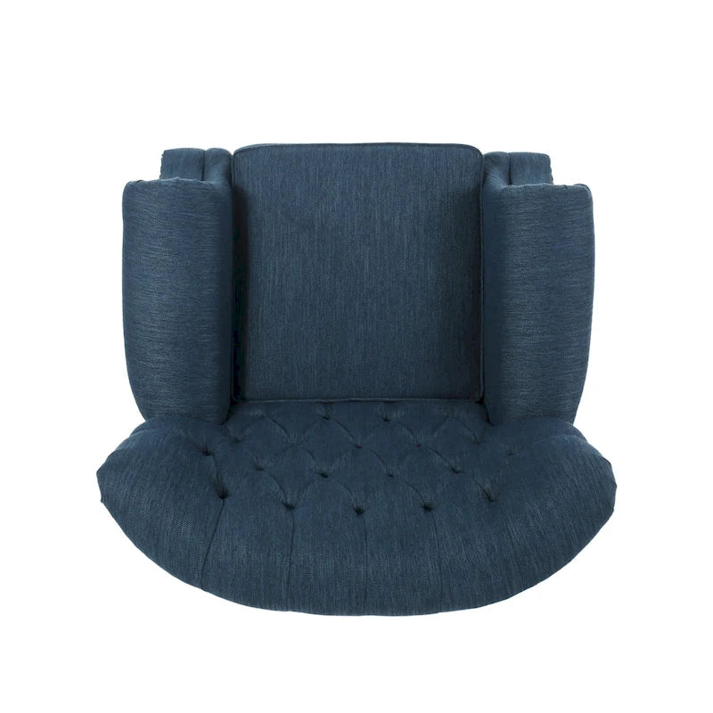 Poltrona reclinabile in tessuto e legno di gomma con borchie decorative