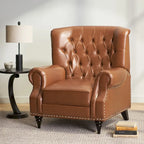 Poltrona reclinabile in tessuto e legno di gomma con borchie decorative