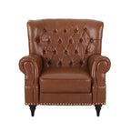 Poltrona reclinabile in tessuto e legno di gomma con borchie decorative