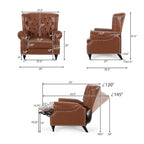 Poltrona reclinabile in tessuto e legno di gomma con borchie decorative
