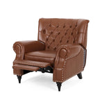 Poltrona reclinabile in tessuto e legno di gomma con borchie decorative