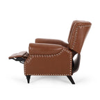 Poltrona reclinabile in tessuto e legno di gomma con borchie decorative