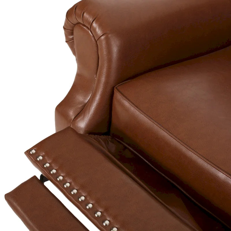 Poltrona reclinabile in tessuto e legno di gomma con borchie decorative