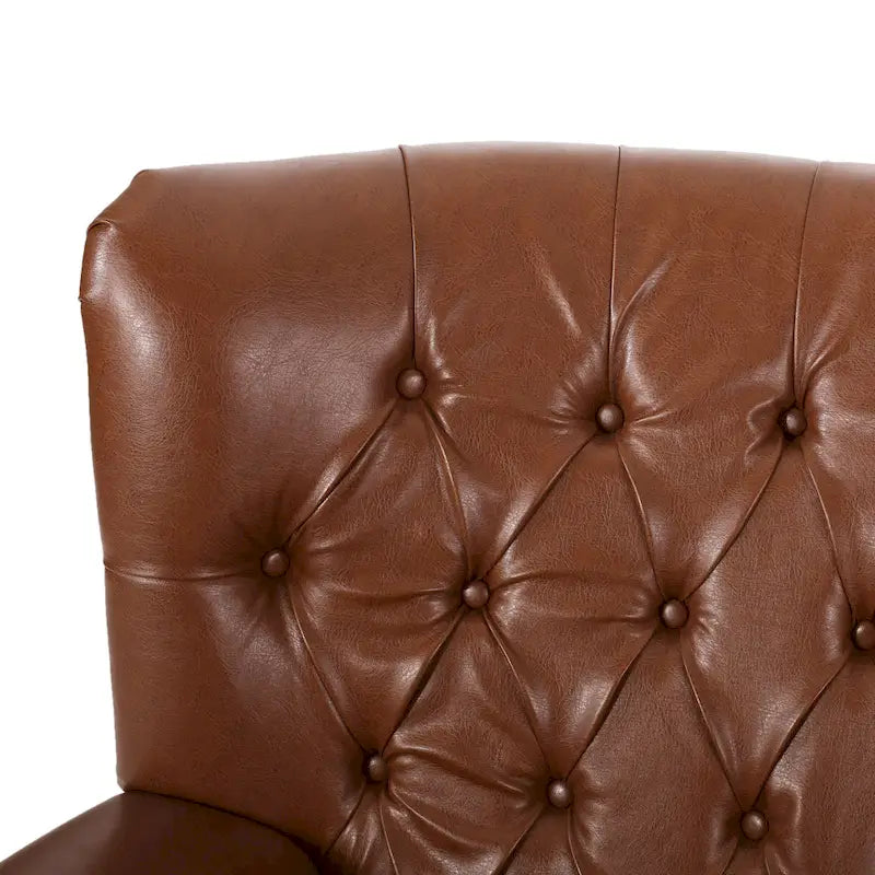 Poltrona reclinabile in tessuto e legno di gomma con borchie decorative