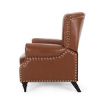 Poltrona reclinabile in tessuto e legno di gomma con borchie decorative