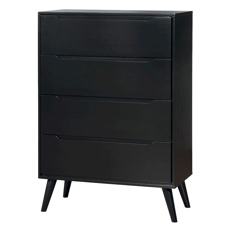 Cassettiera in legno massello a 4 cassetti, stile Mid-Century Modern