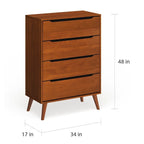 Cassettiera in legno massello a 4 cassetti, stile Mid-Century Modern