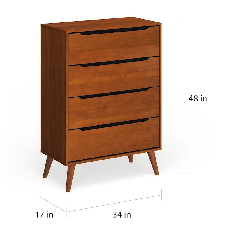 Cassettiera in legno massello a 4 cassetti, stile Mid-Century Modern