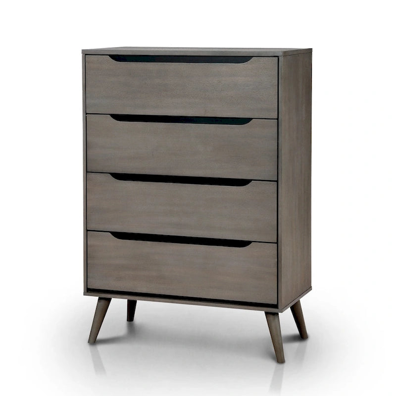 Cassettiera in legno massello a 4 cassetti, stile Mid-Century Modern
