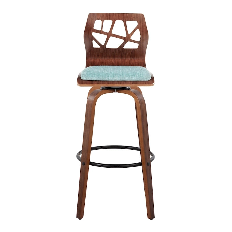 Sgabello da bar ad altezza fissa da 30" con gambe in legno curvato e poggiapiedi rotondo (set da 2)