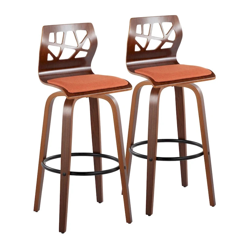 Sgabello da bar ad altezza fissa da 30" con gambe in legno curvato e poggiapiedi rotondo (set da 2)