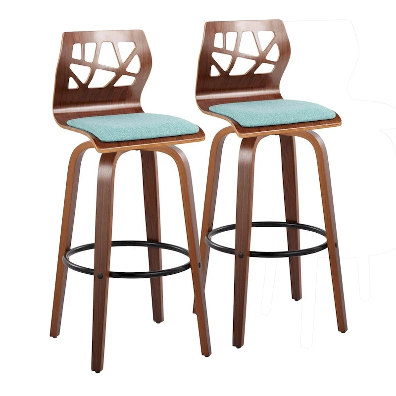 Sgabello da bar ad altezza fissa da 30" con gambe in legno curvato e poggiapiedi rotondo (set da 2)