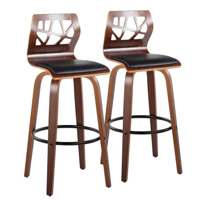 Sgabello da bar ad altezza fissa da 30" con gambe in legno curvato e poggiapiedi rotondo (set da 2)