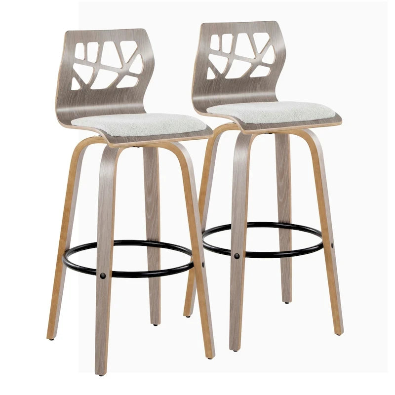 Sgabello da bar ad altezza fissa da 30" con gambe in legno curvato e poggiapiedi rotondo (set da 2)