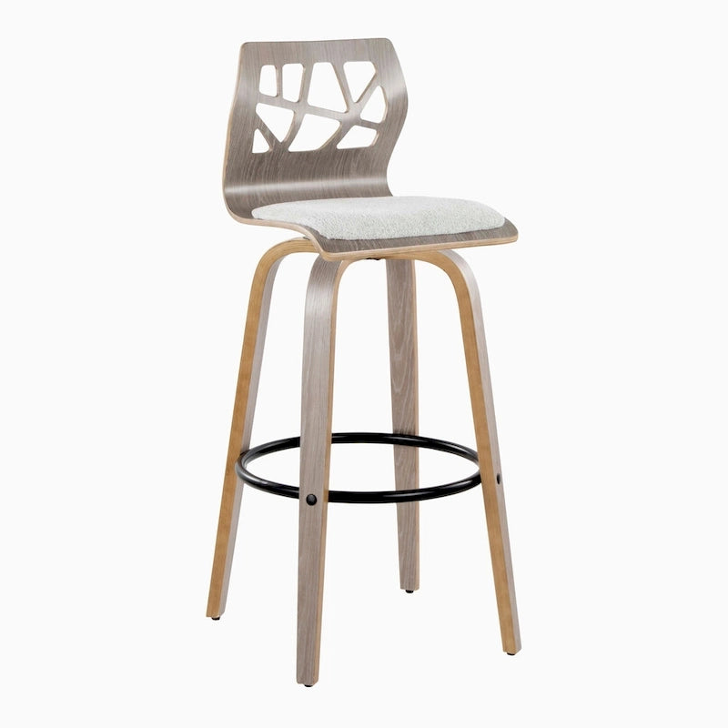 Sgabello da bar ad altezza fissa da 30" con gambe in legno curvato e poggiapiedi rotondo (set da 2)