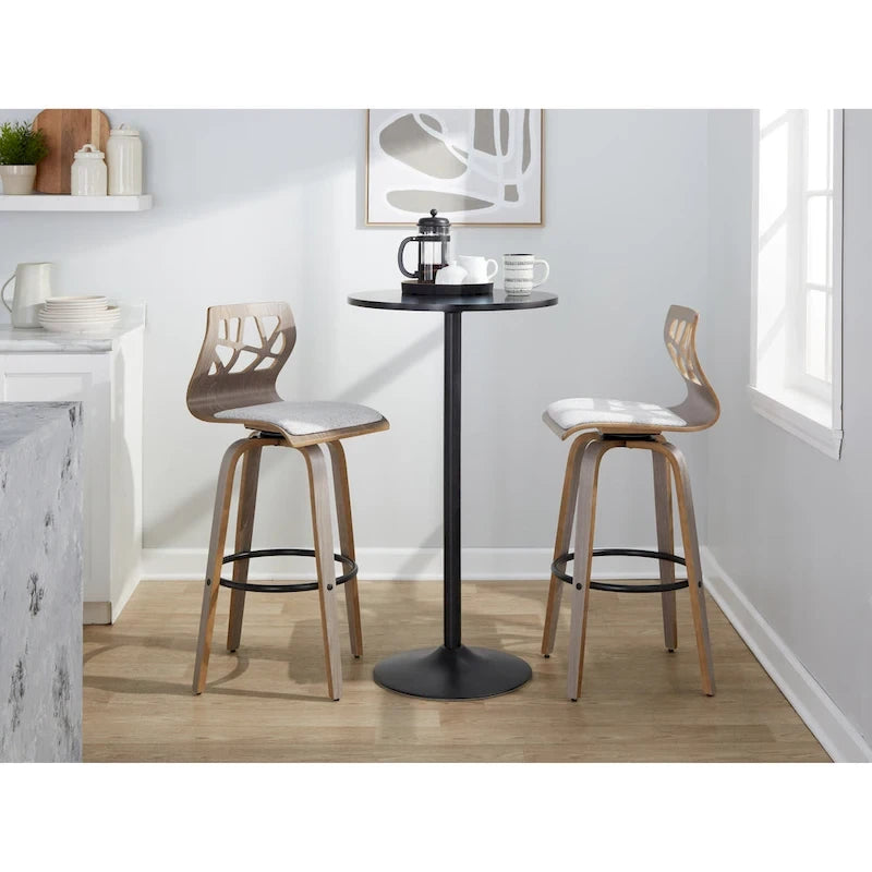 Sgabello da bar ad altezza fissa da 30" con gambe in legno curvato e poggiapiedi rotondo (set da 2)