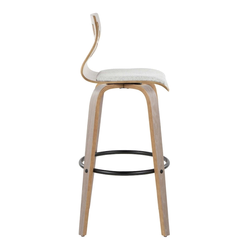 Sgabello da bar ad altezza fissa da 30" con gambe in legno curvato e poggiapiedi rotondo (set da 2)