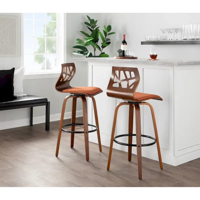Sgabello da bar ad altezza fissa da 30" con gambe in legno curvato e poggiapiedi rotondo (set da 2)