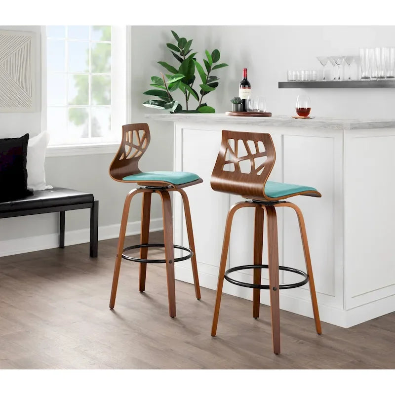 Sgabello da bar ad altezza fissa da 30" con gambe in legno curvato e poggiapiedi rotondo (set da 2)