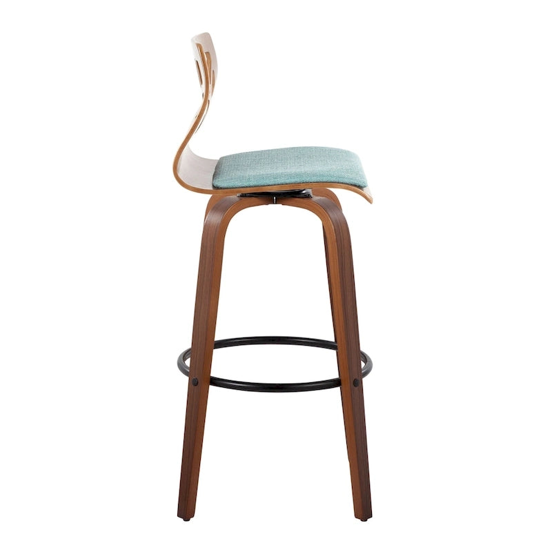 Sgabello da bar ad altezza fissa da 30" con gambe in legno curvato e poggiapiedi rotondo (set da 2)