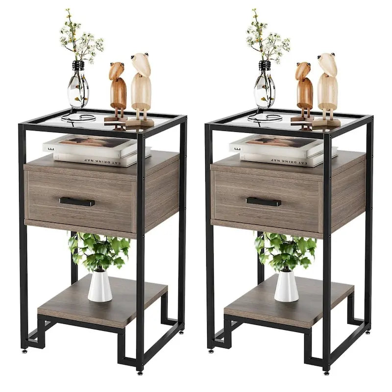 Set di 2 tavolini moderni con cassetto portaoggetti