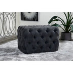 Panca Ottomana Moderna Glam in Legno, Rivestita in Tessuto Trapuntato, Colore Nero, Marrone Chiaro o Grigio