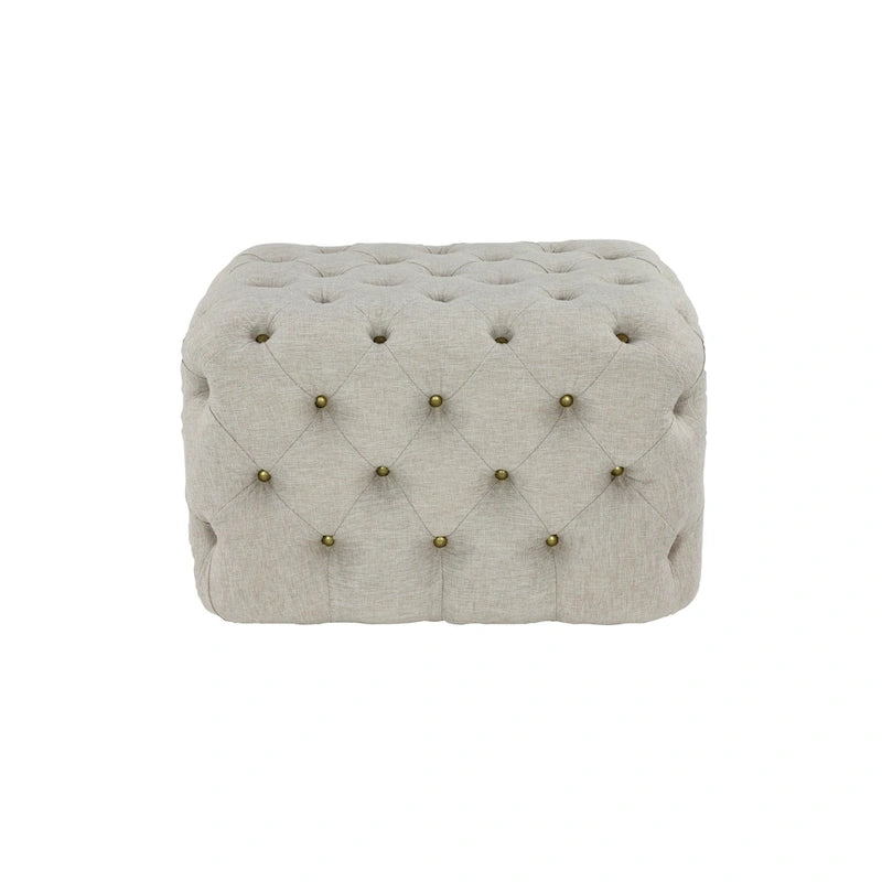Panca Ottomana Moderna Glam in Legno, Rivestita in Tessuto Trapuntato, Colore Nero, Marrone Chiaro o Grigio