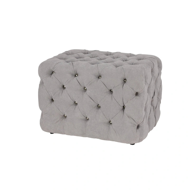 Panca Ottomana Moderna Glam in Legno, Rivestita in Tessuto Trapuntato, Colore Nero, Marrone Chiaro o Grigio