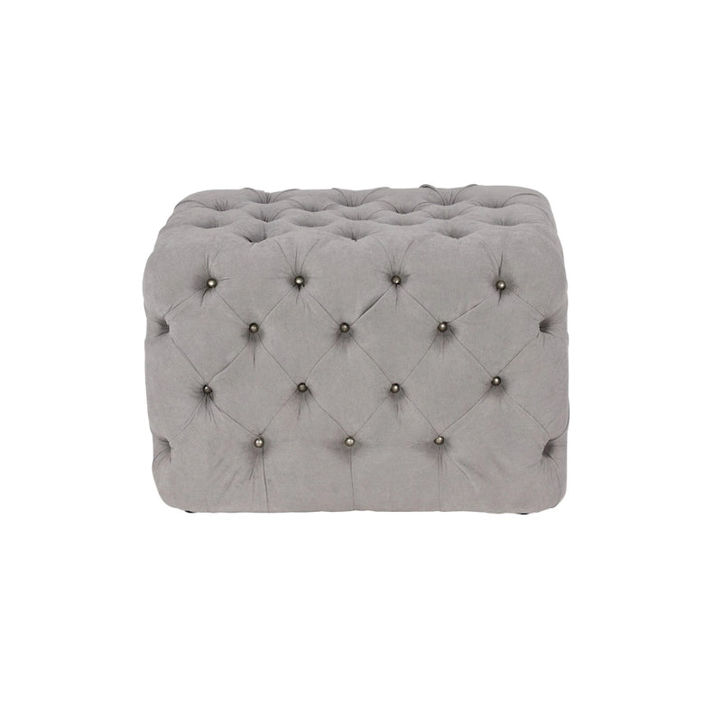 Panca Ottomana Moderna Glam in Legno, Rivestita in Tessuto Trapuntato, Colore Nero, Marrone Chiaro o Grigio
