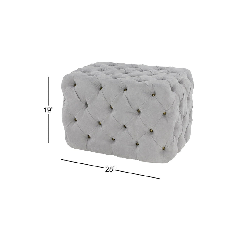 Panca Ottomana Moderna Glam in Legno, Rivestita in Tessuto Trapuntato, Colore Nero, Marrone Chiaro o Grigio