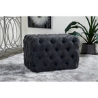 Panca Ottomana Moderna Glam in Legno, Rivestita in Tessuto Trapuntato, Colore Nero, Marrone Chiaro o Grigio