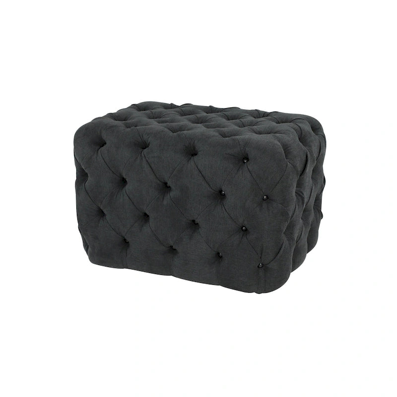 Panca Ottomana Moderna Glam in Legno, Rivestita in Tessuto Trapuntato, Colore Nero, Marrone Chiaro o Grigio
