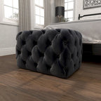 Panca Ottomana Moderna Glam in Legno, Rivestita in Tessuto Trapuntato, Colore Nero, Marrone Chiaro o Grigio