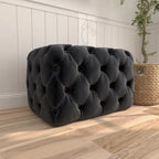 Panca Ottomana Moderna Glam in Legno, Rivestita in Tessuto Trapuntato, Colore Nero, Marrone Chiaro o Grigio