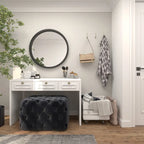 Panca Ottomana Moderna Glam in Legno, Rivestita in Tessuto Trapuntato, Colore Nero, Marrone Chiaro o Grigio