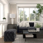 Panca Ottomana Moderna Glam in Legno, Rivestita in Tessuto Trapuntato, Colore Nero, Marrone Chiaro o Grigio