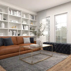 Panca Ottomana Moderna Glam in Legno, Rivestita in Tessuto Trapuntato, Colore Nero, Marrone Chiaro o Grigio