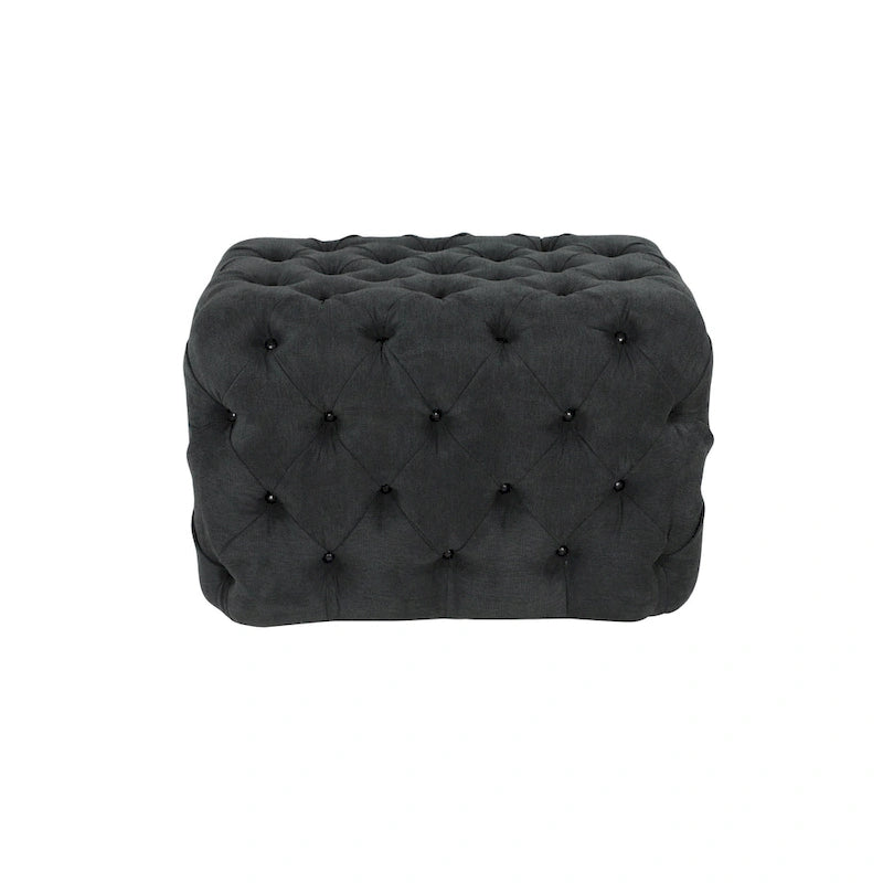 Panca Ottomana Moderna Glam in Legno, Rivestita in Tessuto Trapuntato, Colore Nero, Marrone Chiaro o Grigio