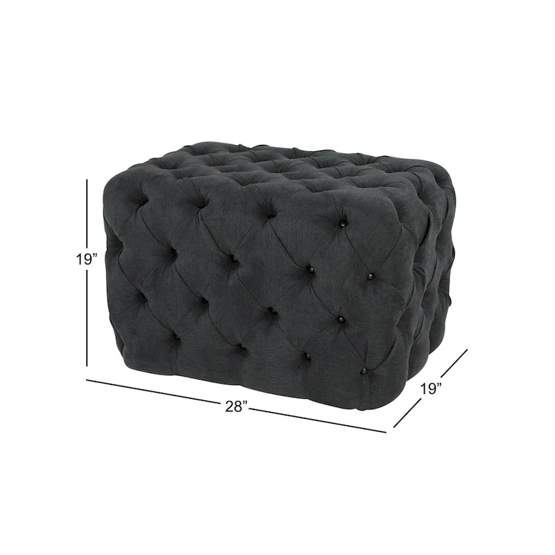 Panca Ottomana Moderna Glam in Legno, Rivestita in Tessuto Trapuntato, Colore Nero, Marrone Chiaro o Grigio