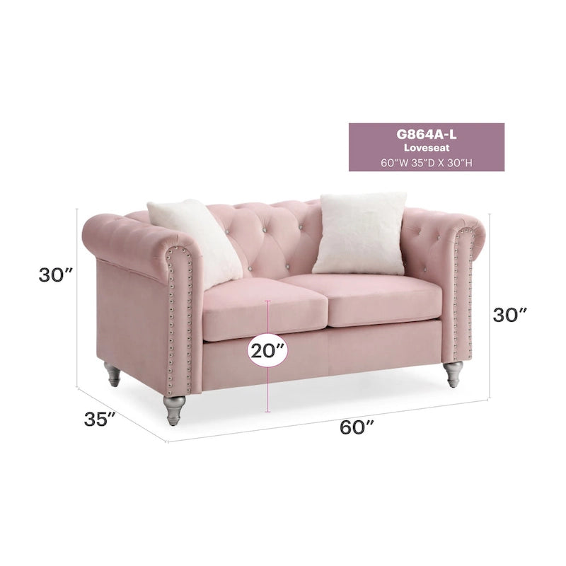 Divano a 2 posti in velluto da 152 cm con 2 cuscini - 152 L x 86 P x 76 H