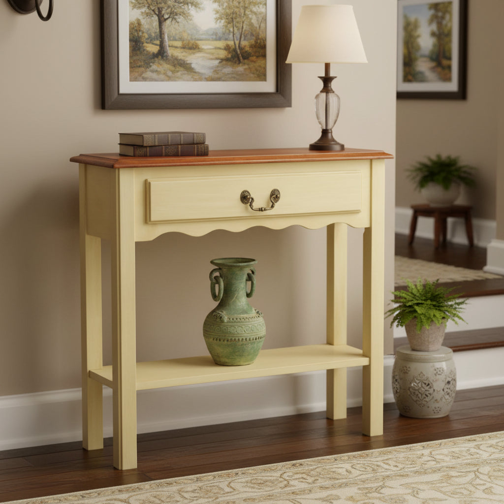 Wave Off White Wood Console Table