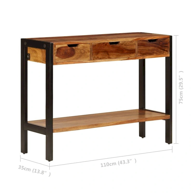 Credenza con 3 cassetti 110x35x75 cm in legno massello di sheesham