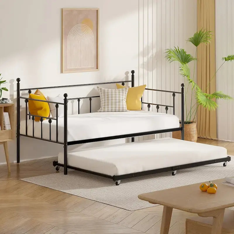 Divano letto in metallo classico a giorno con letto estraibile, una piazza