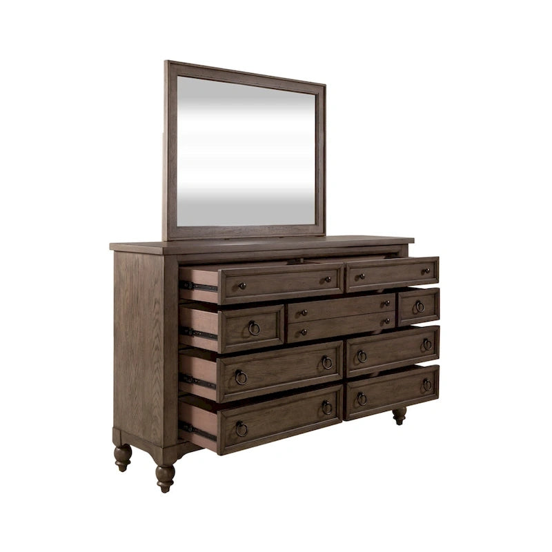 Set camera da letto Americana Farmhouse con letto, cassettiera e specchio