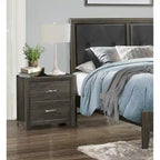 Set Camera da Letto Contemporaneo 3 Pezzi Letto Comodino Cassettiera Finitura Grigio Scuro