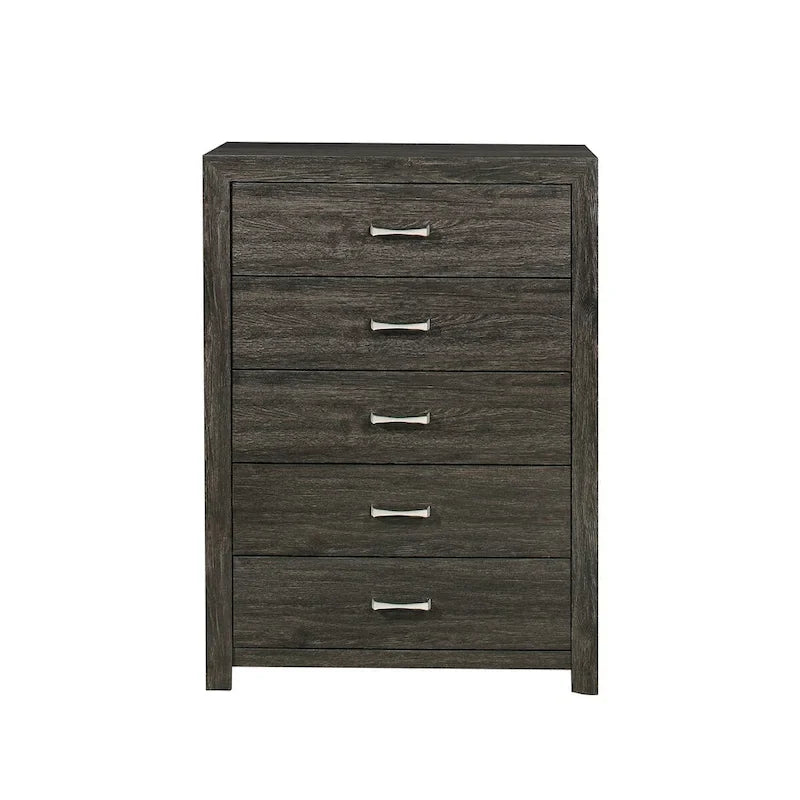 Set Camera da Letto Contemporaneo 3 Pezzi Letto Comodino Cassettiera Finitura Grigio Scuro