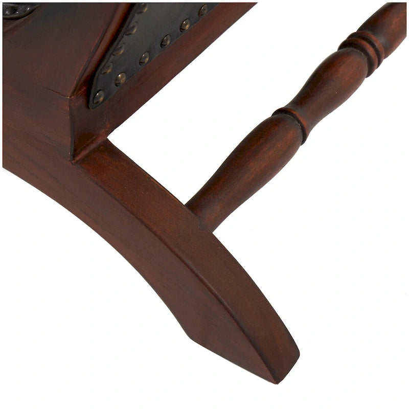 Poltrona d'accento in legno di Teak fatta a mano e rivestita in pelle con poggiapiedi - Marrone o Nera